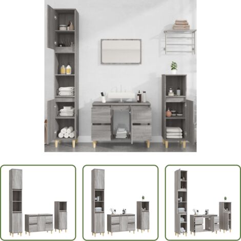 vidaXL Armadietto autoportante -  Set Mobili da Bagno 3 pz Grigio Sonoma in Legno Multistrato