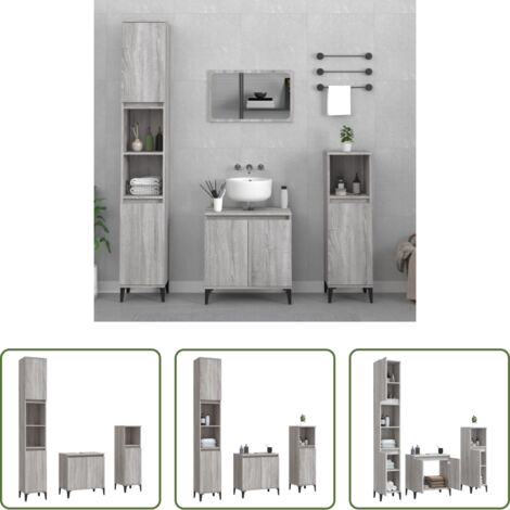 vidaXL Armadietto autoportante -  Set Mobili da Bagno 3 pz Grigio Sonoma in Legno Multistrato