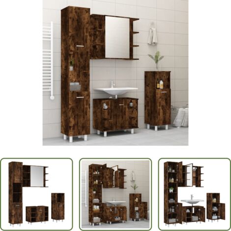 vidaXL Armadietto autoportante -  Set Mobili da Bagno 4 pz Rovere Fumo in Legno Multistrato