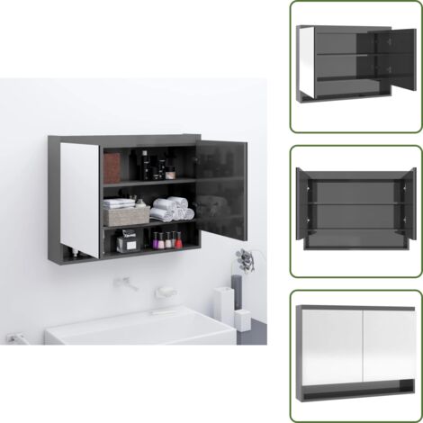 vidaXL Armadietto Bagno con Specchio 80x15x60 cm in MDF Grigio Lucido