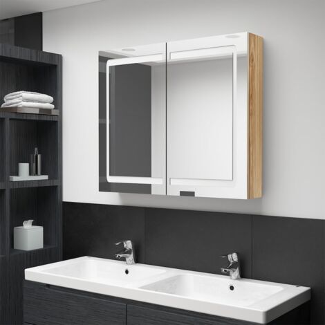 vidaXL Armadietto Bagno con Specchio e LED Rovere 80x12x68 cm