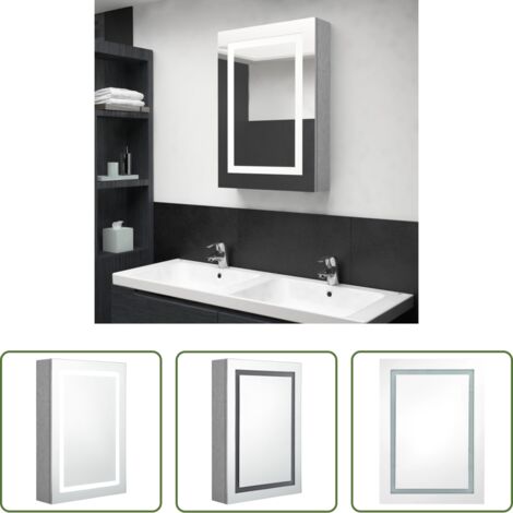 vidaXL Armadietto con led -  Armadietto Bagno con Specchio e LED Grigio Cemento 50x13x70 cm