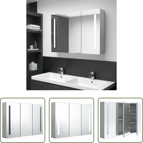vidaXL Armadietto con led -  Armadietto Bagno con Specchio e LED Grigio Cemento 89x14x62 cm
