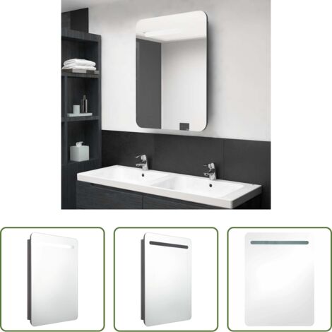 vidaXL Armadietto con LED -  Armadietto Bagno con Specchio e LED Grigio Lucido 60x11x80 cm