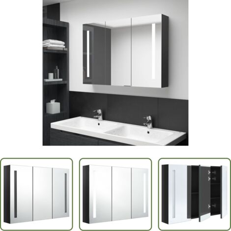 vidaXL Armadietto con led -  Armadietto Bagno con Specchio e LED Nero Lucido 89x14x62 cm