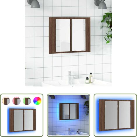vidaXL Armadietto con LED -  Mobile Specchio LED Rovere Marrone 60x12x45cm Legno Multistrato