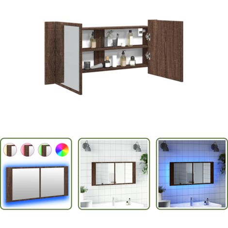 vidaXL Armadietto con luce LED -  Armadietto Specchio con LED da Bagno Rovere Marrone 100x12x45cm