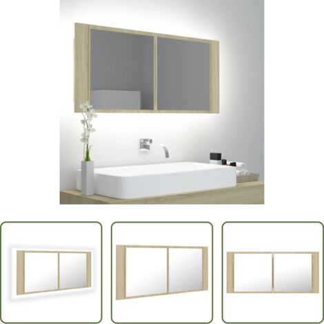 vidaXL Armadietto con luce RGB -  Armadietto a Specchio con Luci LED Rovere Sonoma in Acrilico