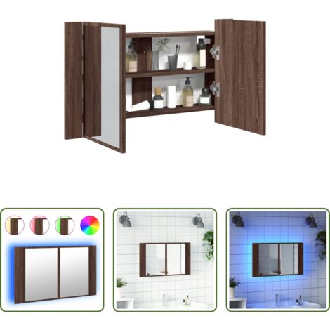 vidaXL Armadietto con luce RGB -  Armadietto Specchio con LED Rovere Marrone 80x12x45cm Acrilico