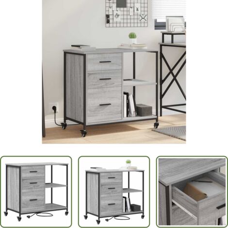 vidaXL Armadietto con ruote -  Cabina con Stazione di Ricarica Grigio Sonoma 76 x 41 x 72 cm