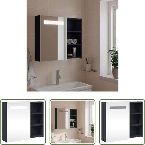 vidaXL Armadietto con specchio -  Armadietto Bagno con Specchio e LED Grigio 60x13x52 cm