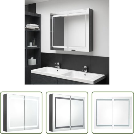 vidaXL Armadietto con specchio -  Armadietto Bagno con Specchio e LED Grigio Lucido 80x12x68 cm