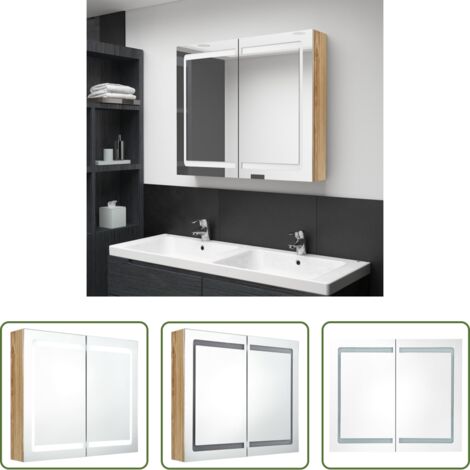 vidaXL Armadietto con specchio -  Armadietto Bagno con Specchio e LED Rovere 80x12x68 cm