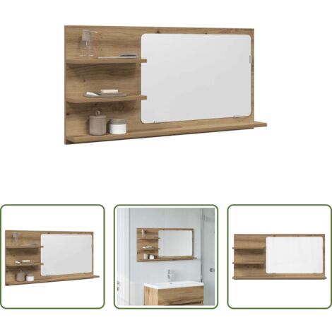 vidaXL Armadietto con specchio -  Mobile Bagno Specchio Rovere Artigianale 90x11x45 cm Truciolato