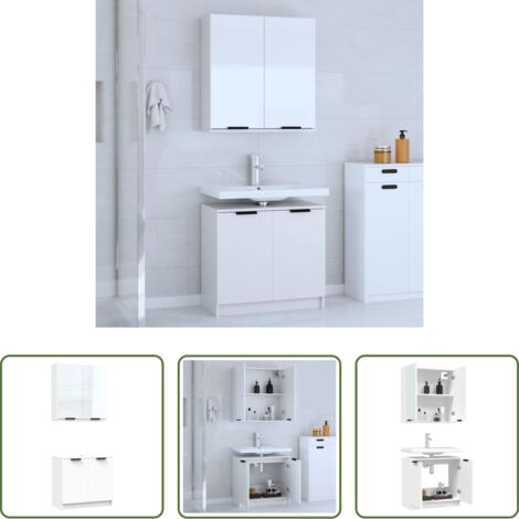 vidaXL Armadietto con specchio -  Set di Mobili da Bagno 2 pz Bianco in Legno Multistrato