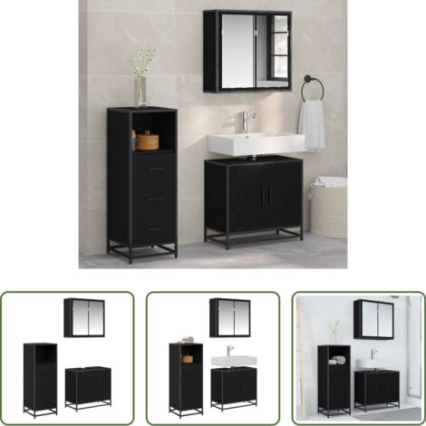 vidaXL Armadietto con specchio -  Set di mobili per il bagno 3 pcs Rovere Nero Legno multistrato
