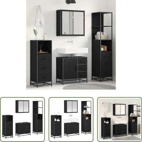 vidaXL Armadietto con specchio -  Set di mobili per il bagno 4 pcs Rovere Nero Legno multistrato