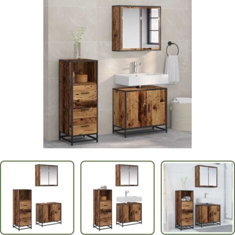 vidaXL Armadietto con specchio -  Set di mobili per il bagno con cassetto 3 pcs Legno vecchio