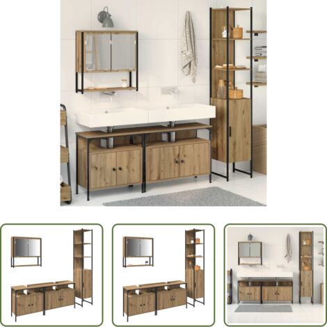 vidaXL Armadietto con specchio -  Set di mobili per il bagno con porta 4 pcs rovere artigianale