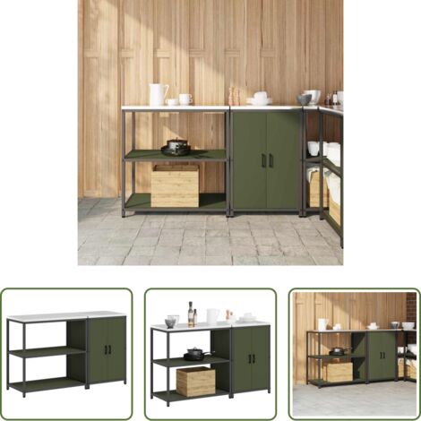 vidaXL Armadietto cucina -  Set di Stoccaggio per Cucina con lo scaffale 2 pcs Verde oliva