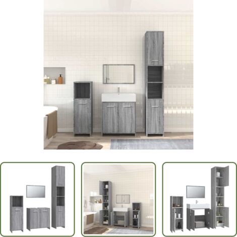 vidaXL Armadietto da bagno 4 pezzi -  Set Mobili da Bagno 4 pz Grigio Sonoma in Legno Multistrato