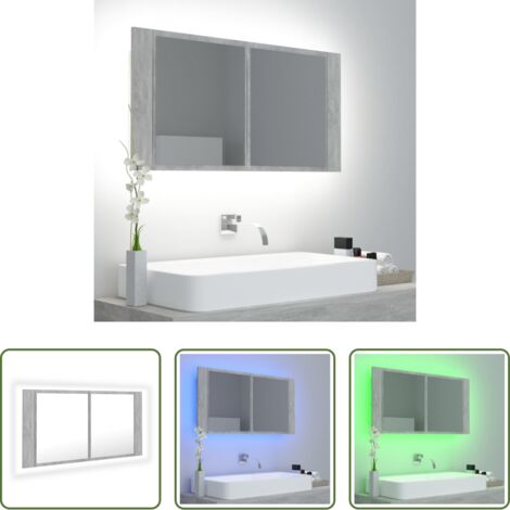 vidaXL Armadietto da bagno - Armadietto a Specchio con Luci LED Grigio Cemento in Acrilico