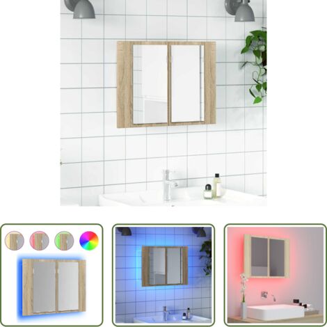 vidaXL Armadietto da bagno -  Armadietto a Specchio con Luci LED Rovere Sonoma in Acrilico