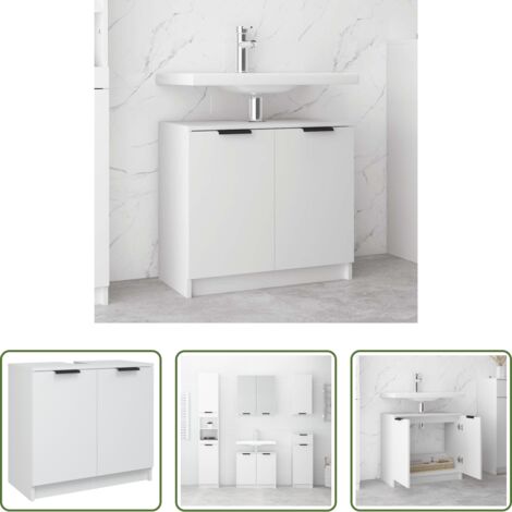 vidaXL Armadietto da bagno bianco -  Armadietto da Bagno Bianco 64,5x33,5x59 cm in Legno Multistrato