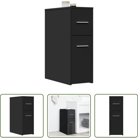 vidaXL Armadietto da bagno con ruote -  Armadietto da Bagno Stretto con Ruote Nero in Truciolato