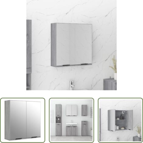 vidaXL Armadietto da bagno grigio -  Armadietto a Specchio da Bagno Grigio Sonoma 64x20x67 cm