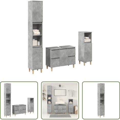 vidaXL Armadietto da bagno in legno -  Set Mobili da Bagno 3 pz Grigio Cemento in Legno Multistrato