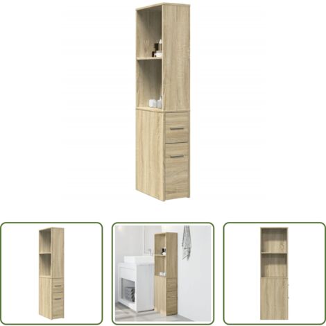 vidaXL Armadietto da bagno in truciolato -  Armadietto da Bagno Stretto con Ruote Rovere Sonoma Truciolato