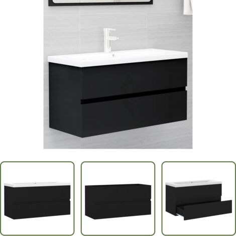 vidaXL Armadietto da bagno - Mobile con Lavabo Integrato Nero in Legno Multistrato