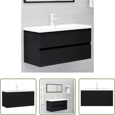 vidaXL Armadietto da bagno - Mobile con Lavabo Integrato Nero in Legno Multistrato