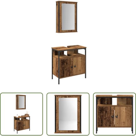 vidaXL Armadietto da bagno moderno -  Set di mobili per il bagno 2 pcs Marrone Legno multistrato