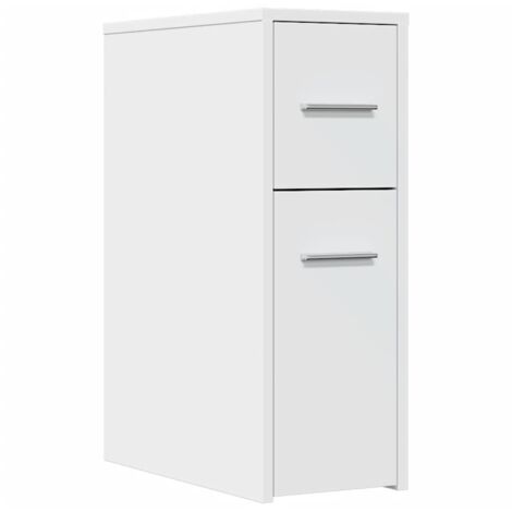 vidaXL Armadietto da Bagno Stretto con Ruote Bianco in Truciolato