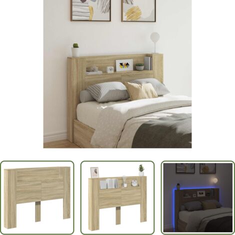 vidaXL Armadietto da camera da letto -  Testata con Mobile e LED Sonoma 140 x 16,5 x 103,5 cm