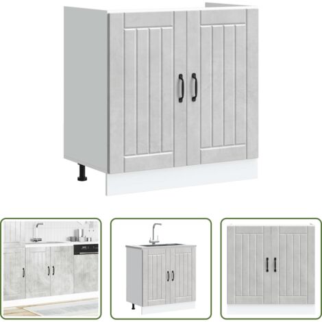 vidaXL Armadietto da cucina -  Mobile Base Lavello Lucca Grigio Cemento in Legno Multistrato
