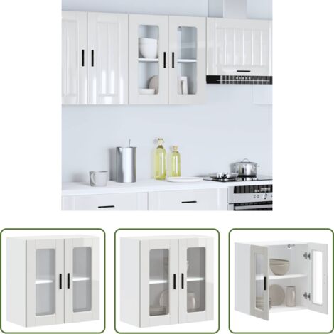 vidaXL Armadietto da cucina -  Pensile da Cucina con Porta in Vetro Porto Bianco Lucido