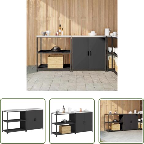 vidaXL Armadietto da cucina -  Set di Stoccaggio per Cucina con lo scaffale 2 pcs Nero