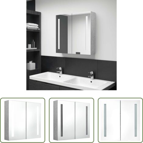 vidaXL Armadietto da parete con specchio -  Armadietto Bagno con Specchio e LED Grigio Cemento 62x14x60 cm
