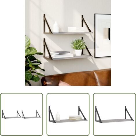vidaXL Armadietto da parete -  Mensole Parete 2pz Grigio Sonoma 60x25x25,5cm Legno Multistrato