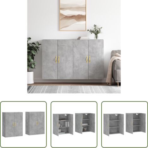 vidaXL Armadietto da parete -  Mobili a Parete 2 pz Grigio Cemento 69,5x34x90 cm