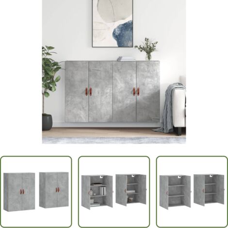 vidaXL Armadietto da parete -  Mobili a Parete 2 pz Grigio Cemento 69,5x34x90 cm