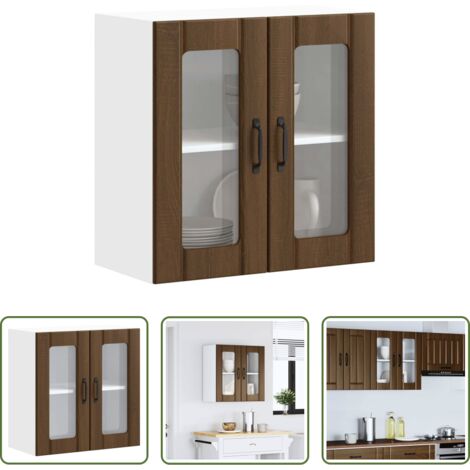 vidaXL Armadietto da parete -  Pensile da Cucina con Porta in Vetro Lucca Rovere Marrone