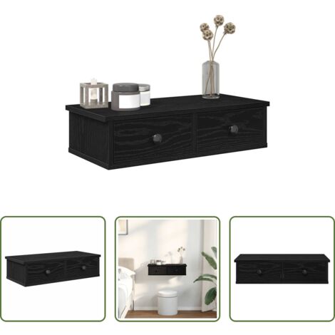 vidaXL Armadietto da parete -  Scaffale a Parete con Cassetti Nero 60x28x15 cm in Truciolato