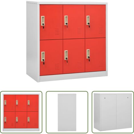 vidaXL Armadietto decorativo -  Armadietto a Chiave Grigio Chiaro e Rosso 90x45x92,5 cm Acciaio