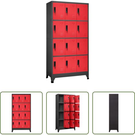 vidaXL Armadietto decorativo -  Armadietto con Serratura Antracite e Rosso 90x45x180cm Acciaio