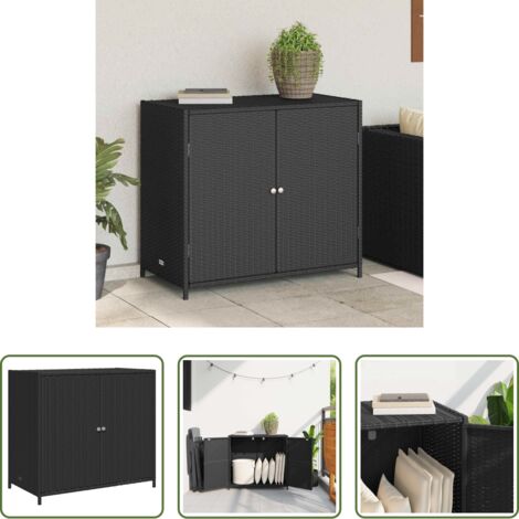 vidaXL Armadietto esterno -  Armadietto Portaoggetti da Giardino Nero 83x45x76 cm Polyrattan