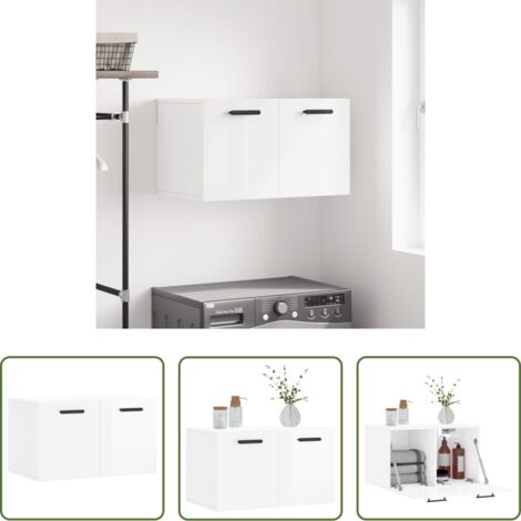 vidaXL Armadietto in legno -  Armadietto a Muro Bianco Lucido 60x36,5x35 cm Legno Multistrato